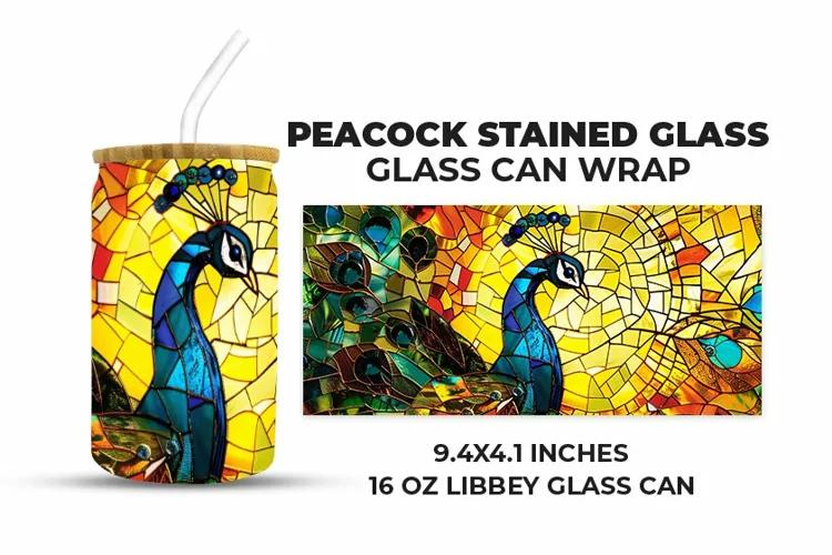 Peacock Stained Glass Glass Can Wrap