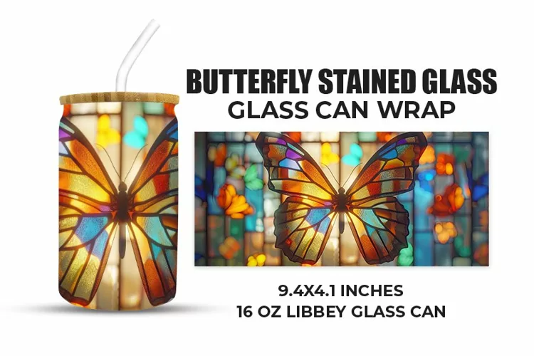 Butterfly Stained Glass Glass Can Wrap