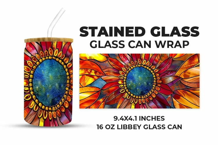 Floral Stained Glass Glass Can Wrap