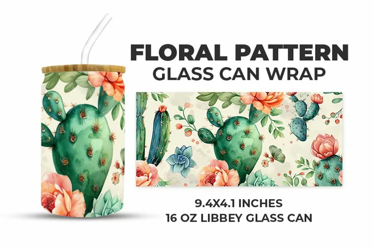 Floral Pattern Glass Can Wrap