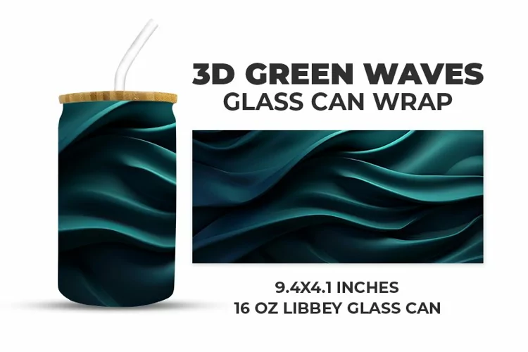 3D Green Waves Glass Can Wrap