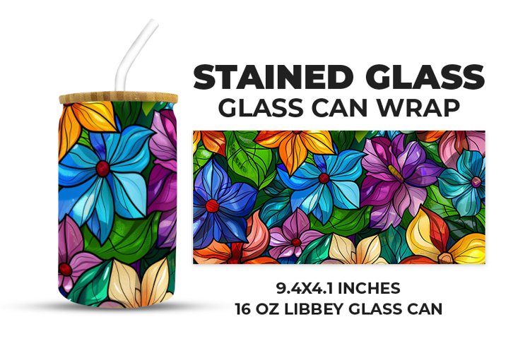 Floral Stained Glass Glass Can Wrap example image 1