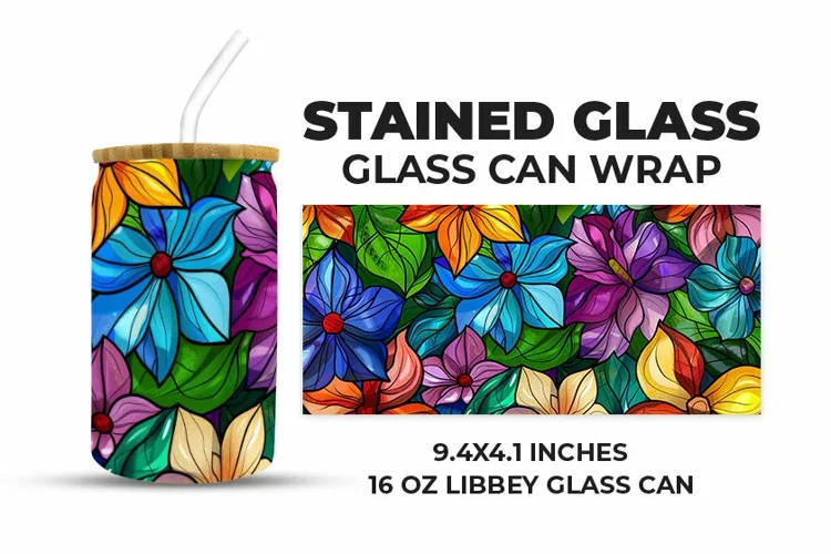 Floral Stained Glass Glass Can Wrap