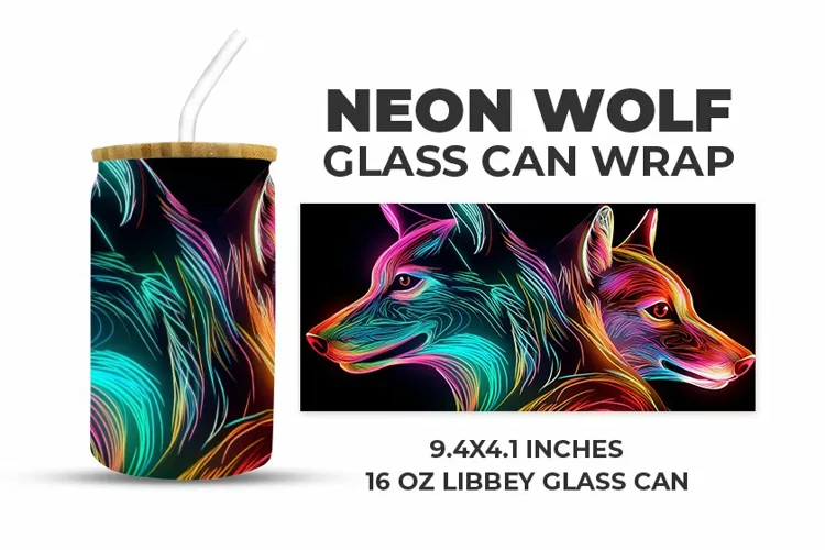 Neon Wolf Glass Can Wrap