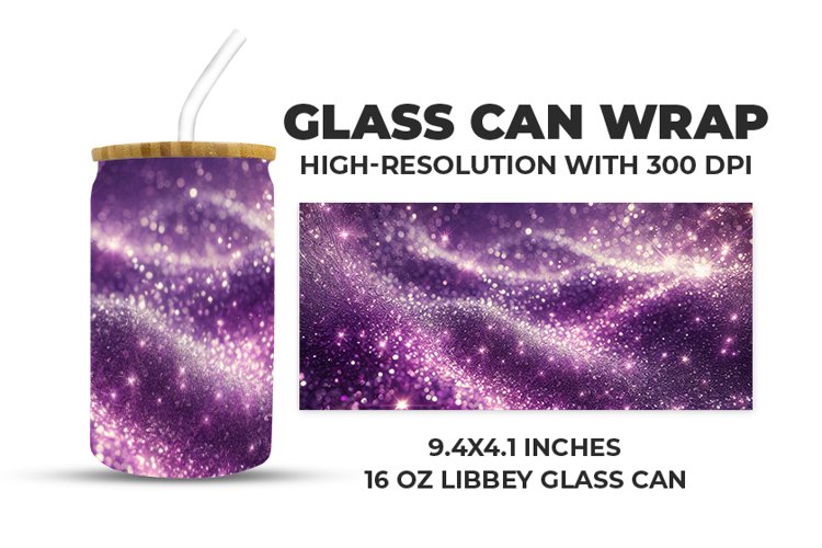 Purple Glittering Lights Glass Can Wrap