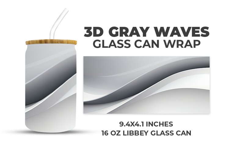 3D Gray Waves Glass Can Wrap