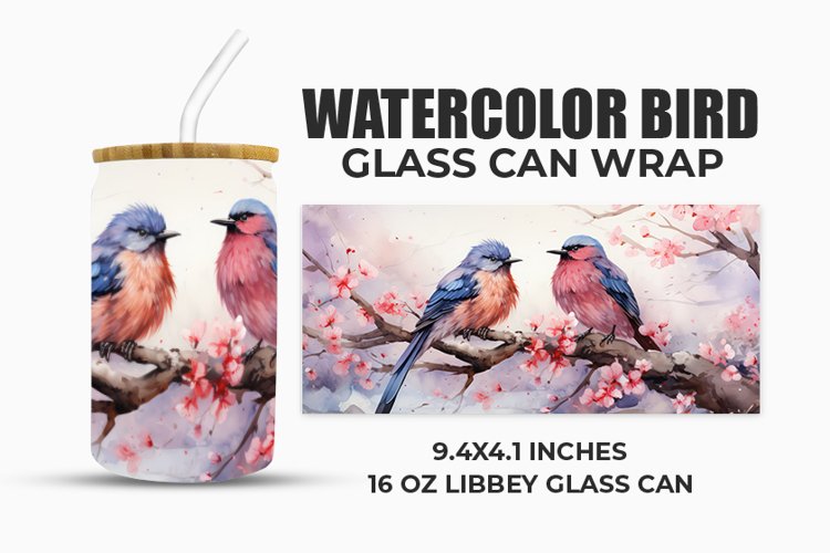 Watercolor Bird Glass Can Wrap example image 1