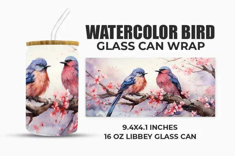 Watercolor Bird Glass Can Wrap