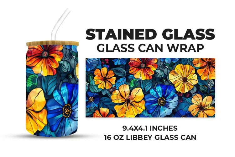 Floral Stained Glass Glass Can Wrap
