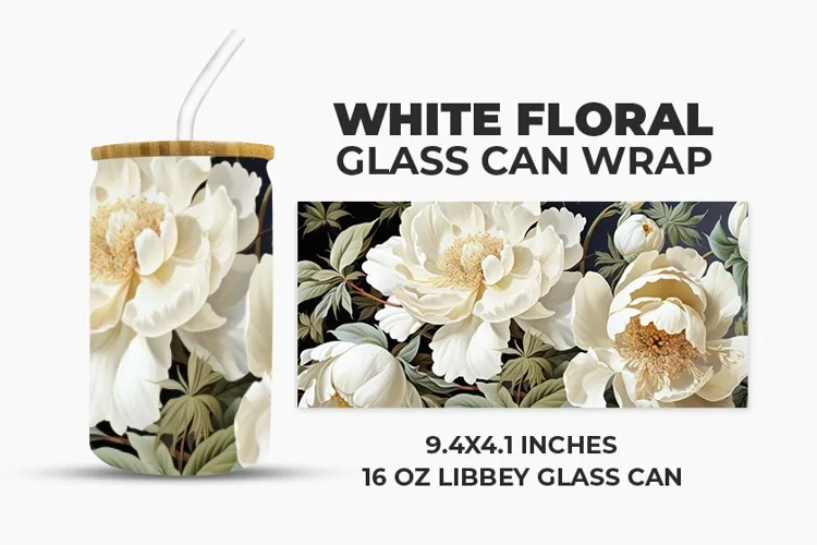 White Floral Glass Can Wrap
