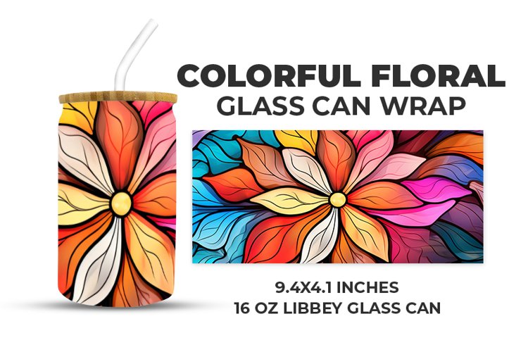 Colorful Floral Glass Can Wrap example image 1