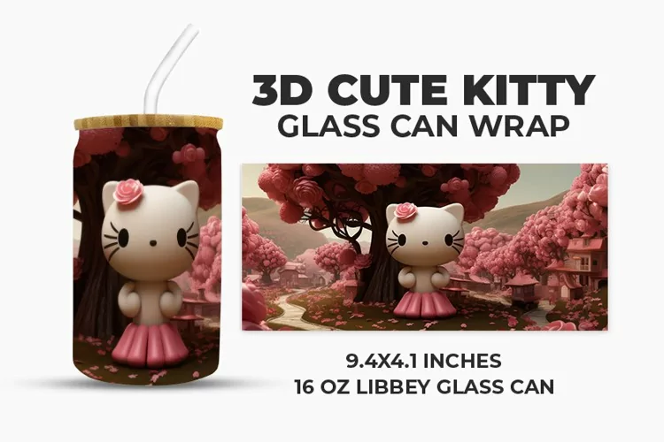 3D Cute Kitty Glass Can Wrap