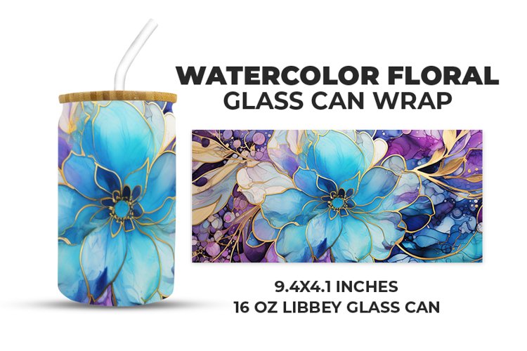 Watercolor Floral Glass Can Wrap