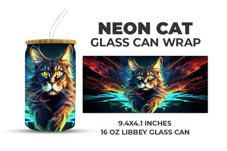 Neon Cat Glass Can Wrap example image 1