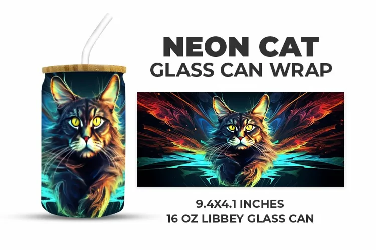 Neon Cat Glass Can Wrap