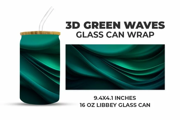 3D Green Waves Glass Can Wrap