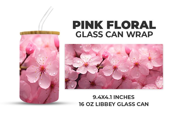 Pink Floral Glass Can Wrap example image 1