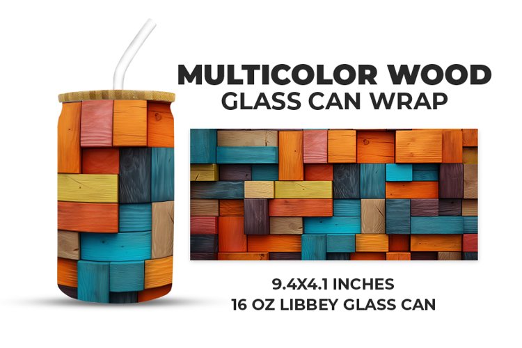 Multicolor Wood Glass Can Wrap