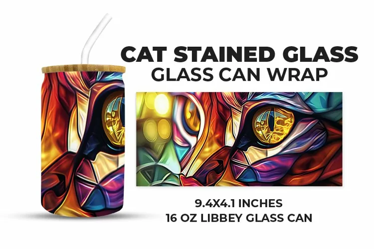 Cat Stained Glass Glass Can Wrap