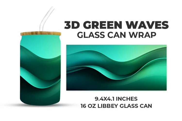 3D Green Waves Glass Can Wrap