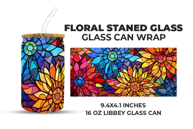 Floral Stained Glass Glass Can Wrap example image 1