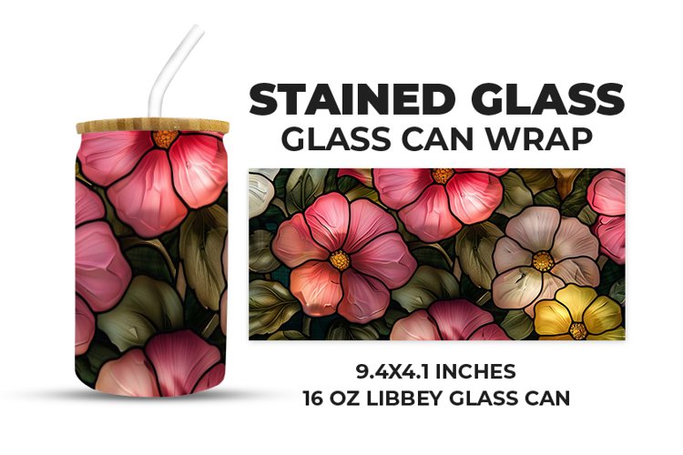 Floral Stained Glass Glass Can Wrap example image 1