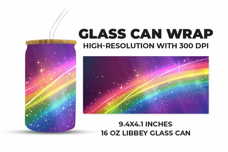 Colorful Rainbow Glitter Glass Can Wrap