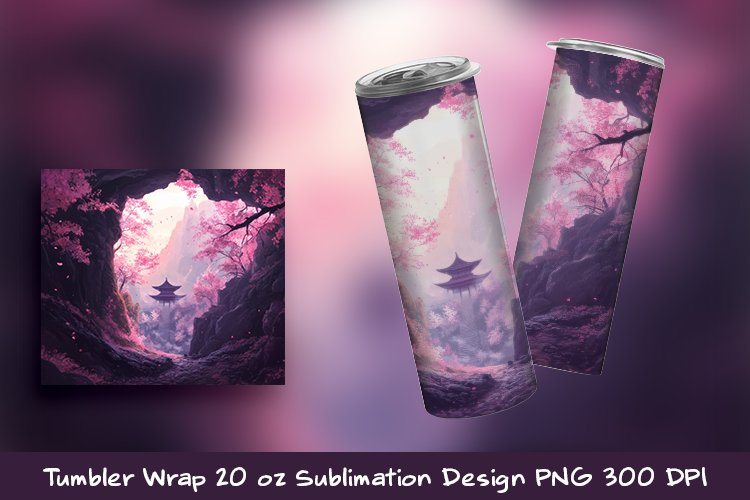 Sakura Cave Tumbler Wrap Sublimation Design example image 1