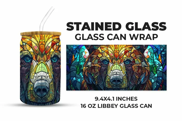 Bear Stained Glass Glass Can Wrap