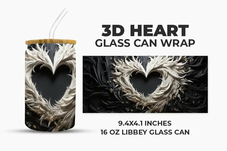 3D Heart Glass Can Wrap