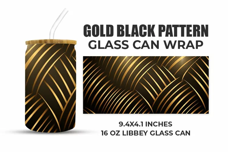 Gold Black Pattern Glass Can Wrap