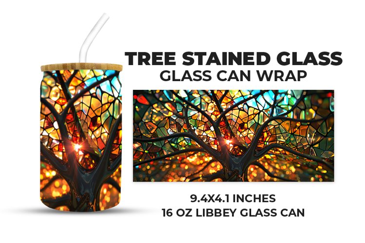 Tree Stained Glass Glass Can Wrap example image 1