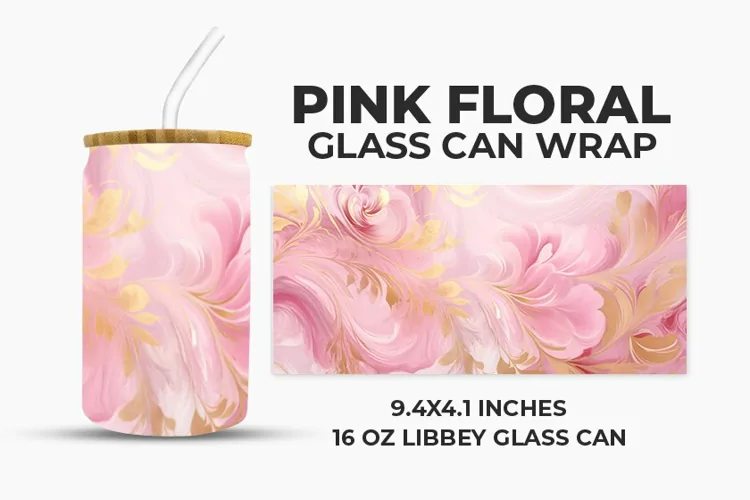 Pink Floral Glass Can Wrap