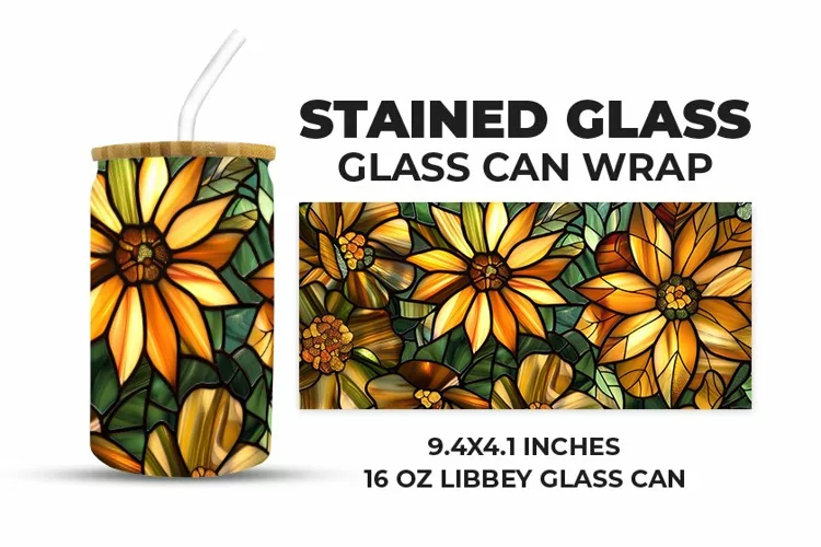 Floral Stained Glass Glass Can Wrap