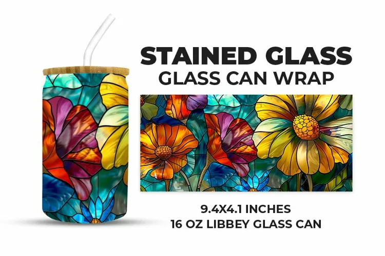 Floral Stained Glass Glass Can Wrap