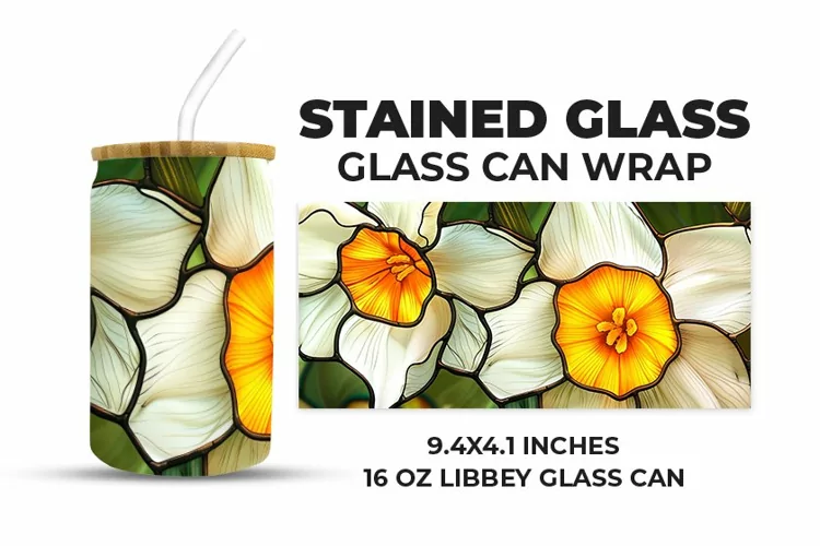 Floral Stained Glass Glass Can Wrap