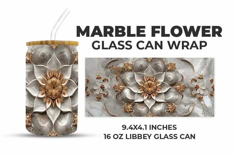 Marble Flower Glass Can Wrap