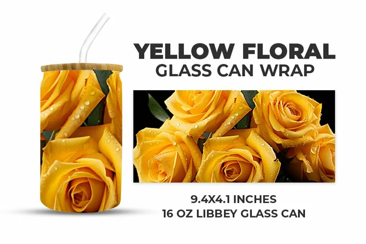 Yellow Floral Glass Can Wrap