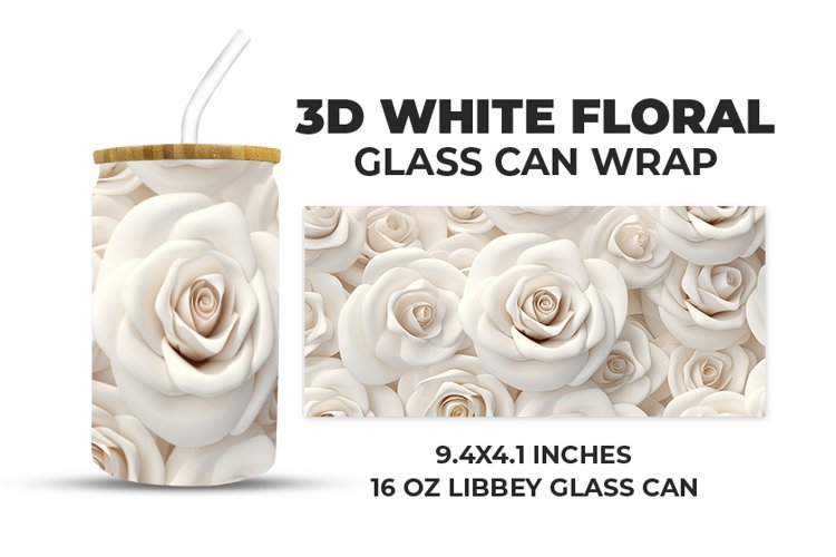 3D White Floral Glass Can Wrap