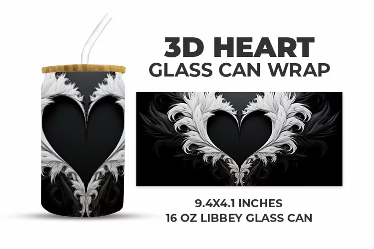 3D Heart Glass Can Wrap
