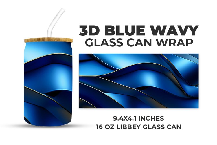 3D Blue Wavy Glass Can Wrap example image 1
