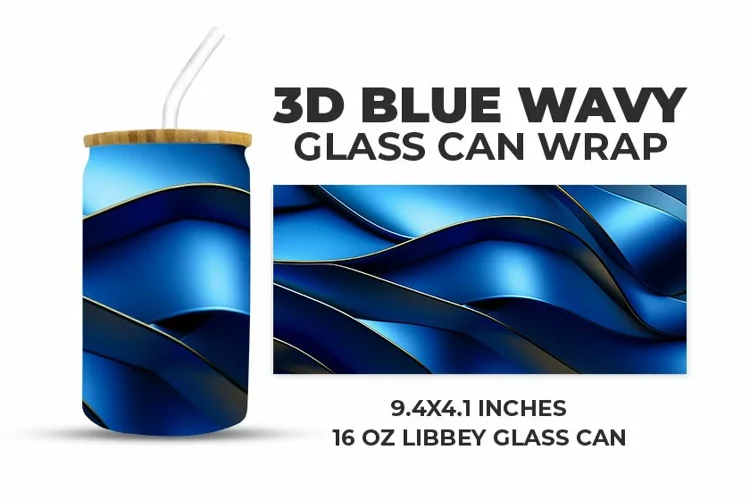 3D Blue Wavy Glass Can Wrap