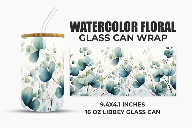 Watercolor Floral Glass Can Wrap