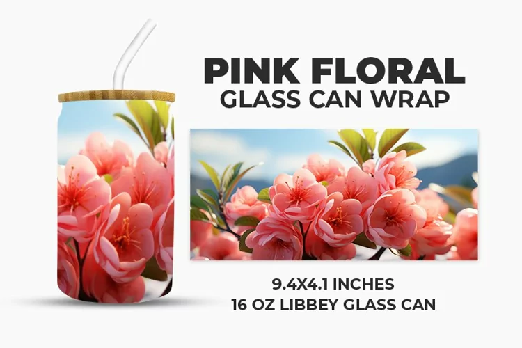 Pink Floral Glass Can Wrap