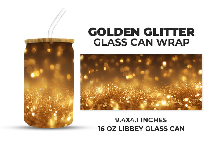 Golden Glitter Glass Can Wrap