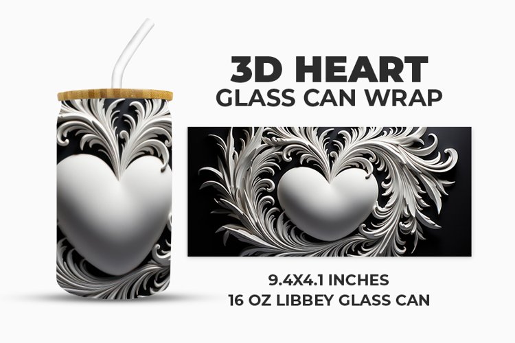 3D Heart Glass Can Wrap example image 1