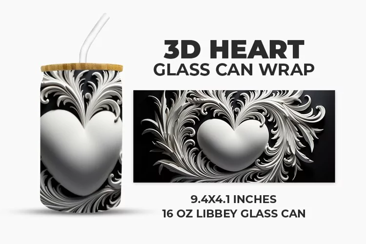 3D Heart Glass Can Wrap