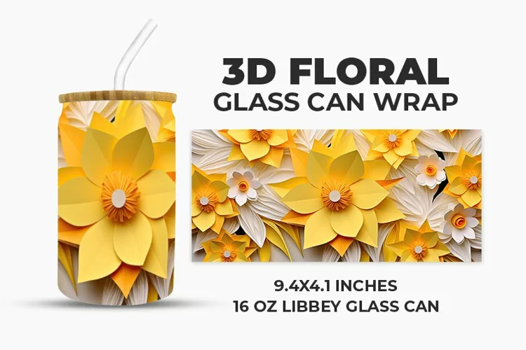 3D Floral Glass Can Wrap