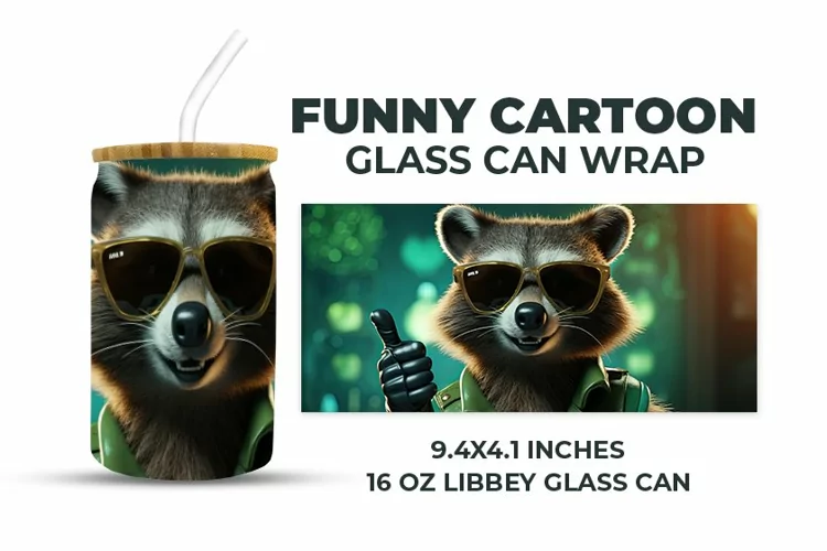 Funny Cartoon Glass Can Wrap