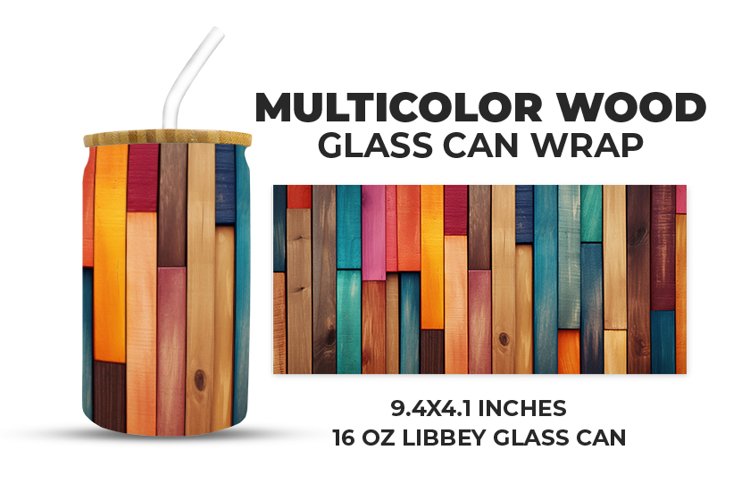 Multicolor Wood Glass Can Wrap